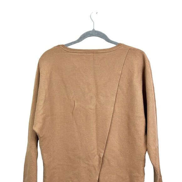 MNG Mango Sweater Round Ribbed Collar Overlap Back Long‎ Sleeve Tan Women Size M - Picture 5 of 5